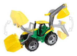 Traktor se lžící a bagrem, zeleno žlutý Lena 2080 v okrasném kartonu