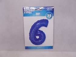 Balónek fóliový číslice modrá šestka 35cm