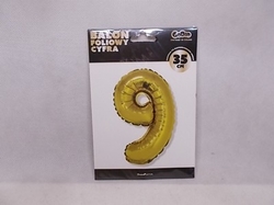 Balónek fóliový č.9 zlatý 35cm