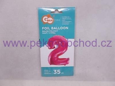 Balónek fóliový číslice růžová dvojka 35cm